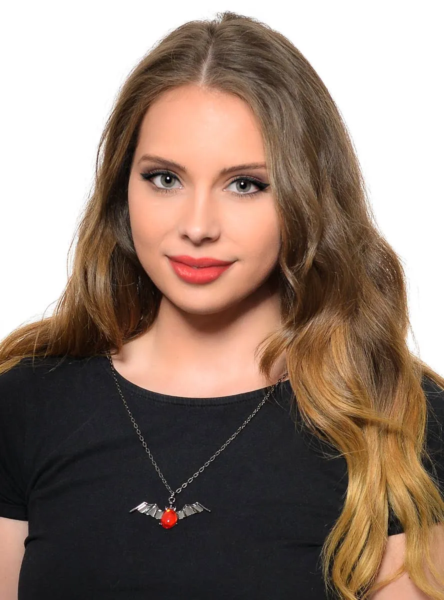 Gunmetal Flying Bat Halloween Pendant Costume Necklace