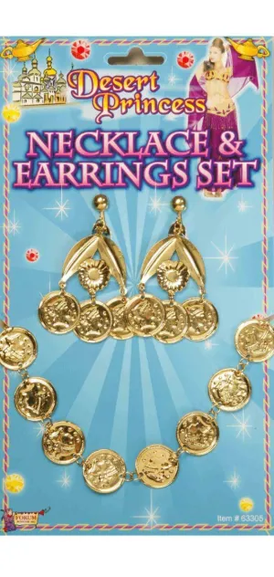 Gypsy Princess Gold Coin Necklace and Earrings Accessory Set