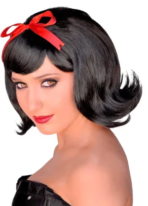 Hairspray Flick Womens Black Wig with Red Bow