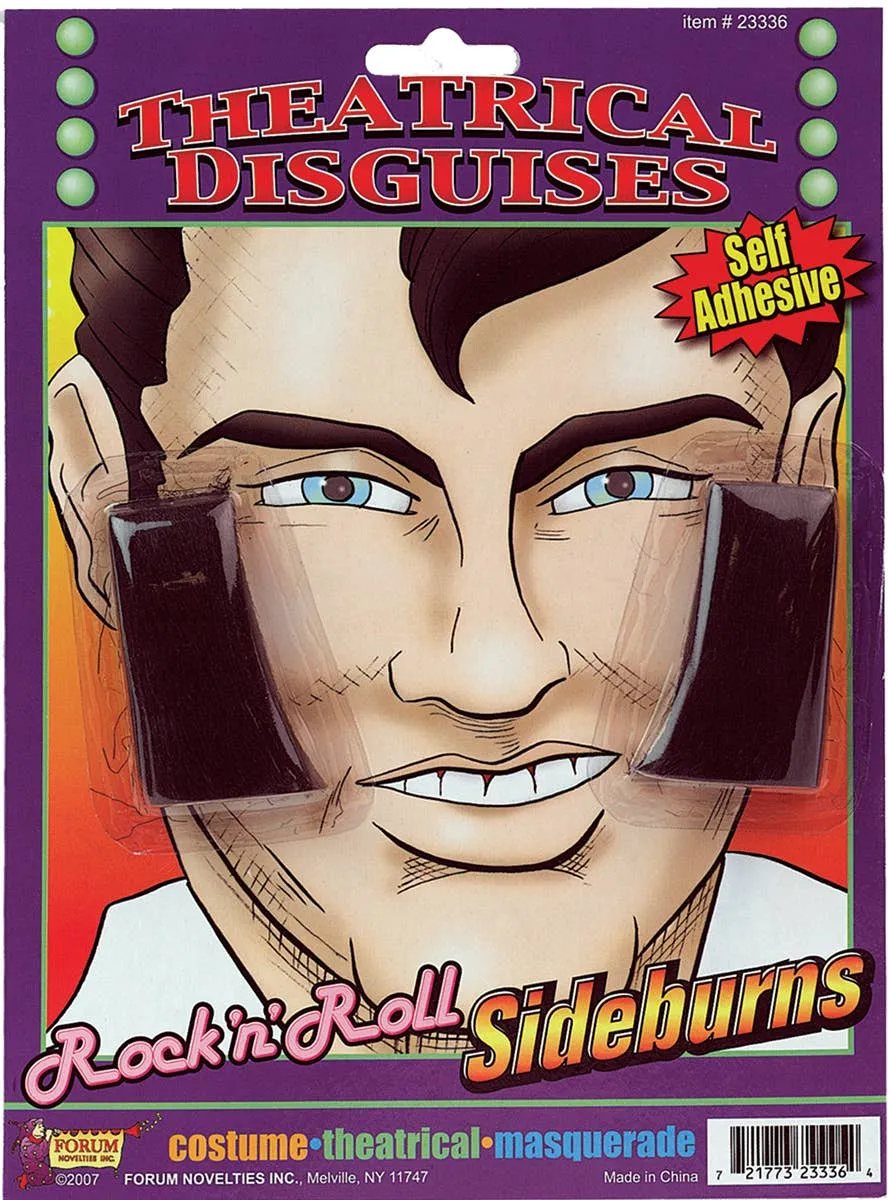 Hairy Black Stick On Mens Costume Side Burns