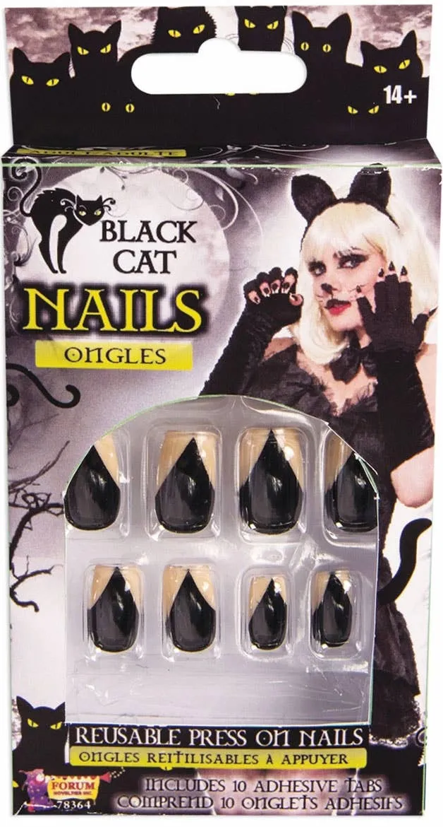Halloween Black Cat Claw Stick On Fake Finger Nails