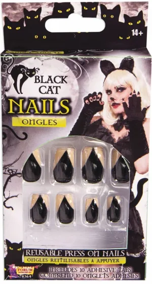 Halloween Black Cat Claw Stick On Fake Finger Nails