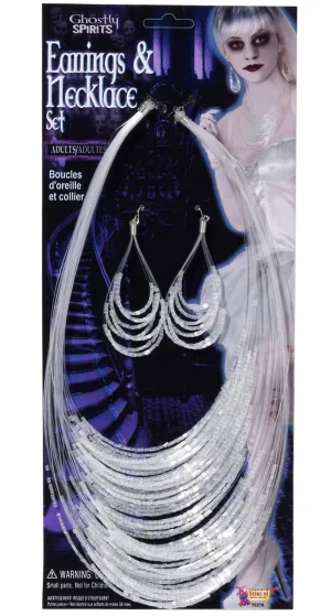 Halloween Ghostly Spirits Silver Beaded Earring And Necklace Set