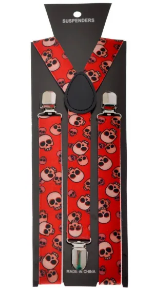 Halloween Skull Printed Red Suspenders Costume Accessory