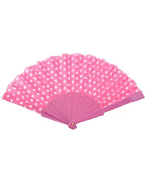 Hand Held Pink Costume Fan with White Polka Dots