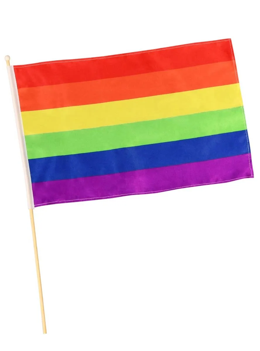 Hand Held Rainbow Mardi Gras Pride Flag