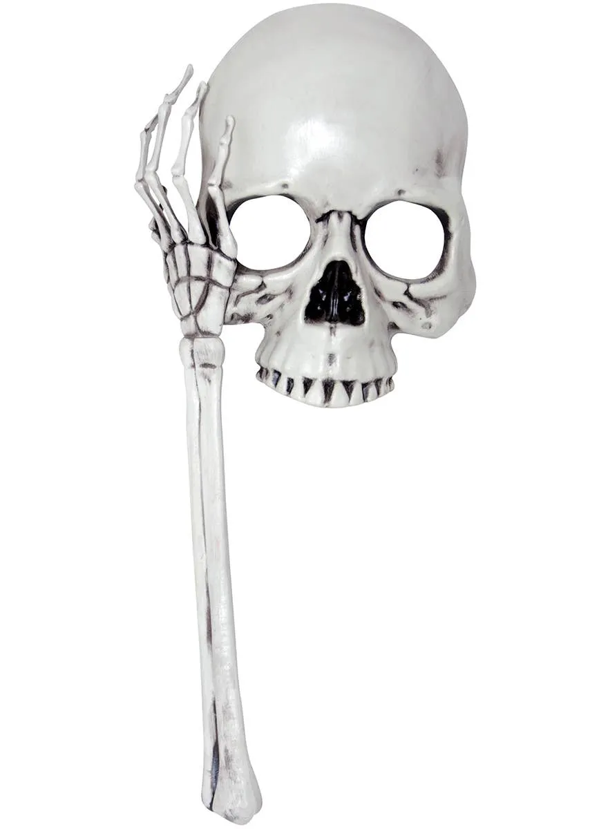 Hand Held Skeleton Face and Arm Halloween Costume Mask