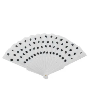 Hand Held White Costume Fan with Black Polka Dots