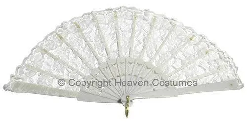 Hand Held White Lace Fan Costume Accessory