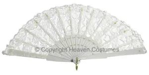 Hand Held White Lace Fan Costume Accessory