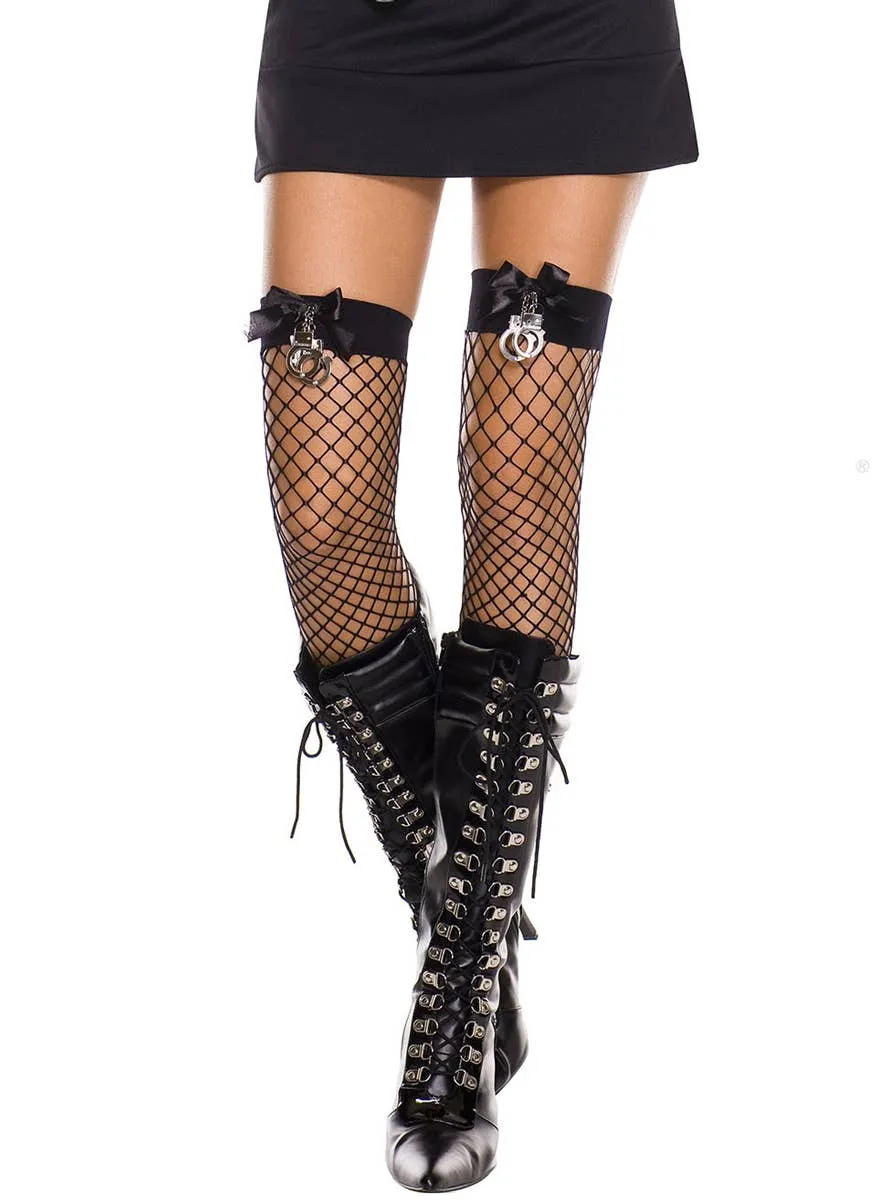Handcuff Black Thigh High Fishnet Stockings