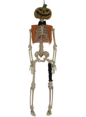 Hanging 41cm Orange Pumpkin Head Skeleton Halloween Decoration