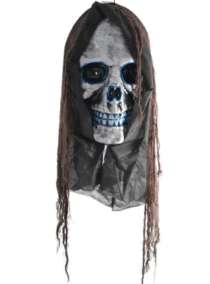 Hanging 50cm Blue Light Up Skull Face Halloween Decoration