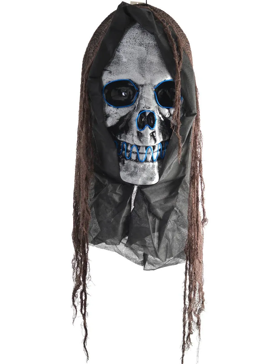 Hanging 50cm Blue Light Up Skull Face Halloween Decoration