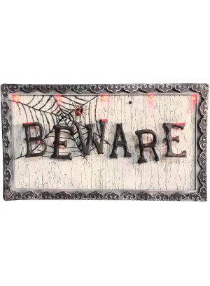Hanging Animated Beware Sign Halloween Decoration with Lights and Sounds