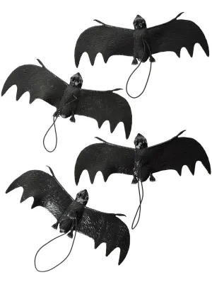 Hanging Black Rubber Bats 4 Pack Halloween Decorations