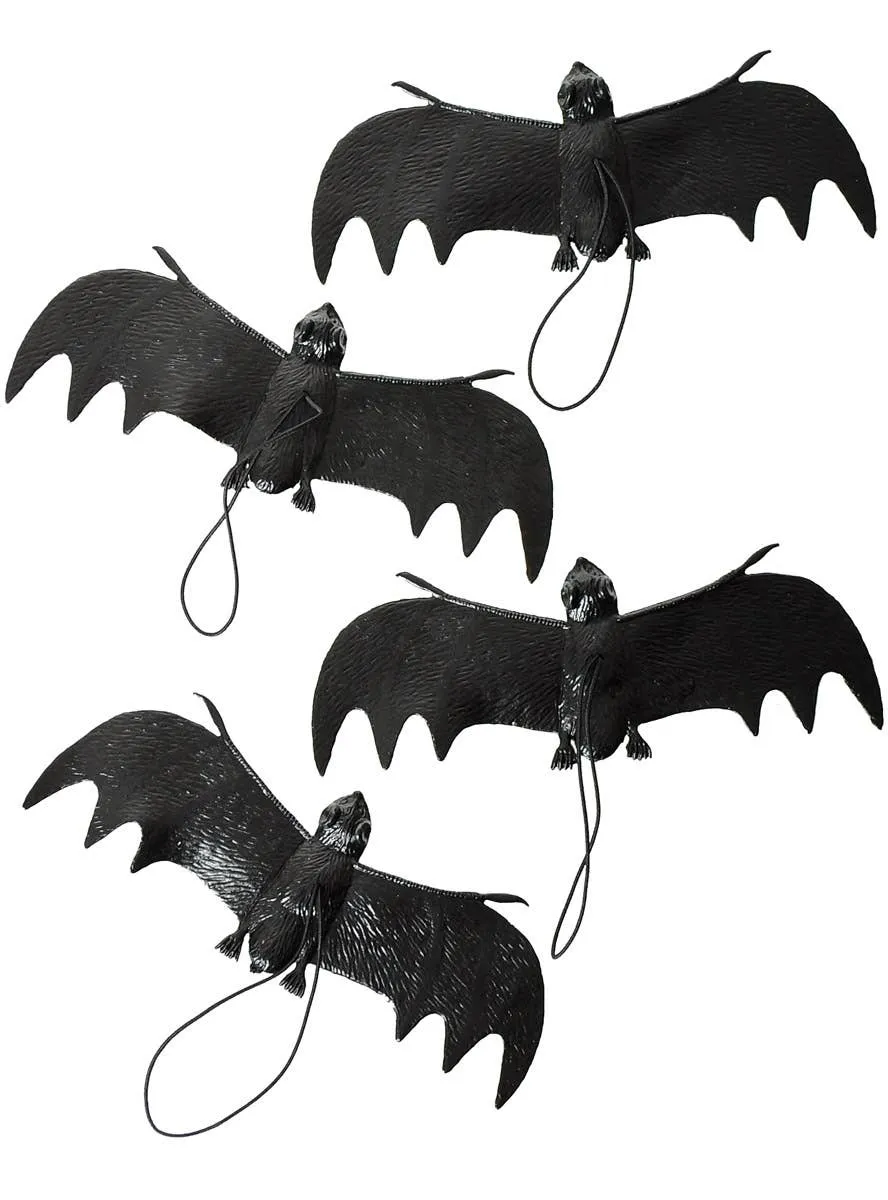Hanging Black Rubber Bats 4 Pack Halloween Decorations