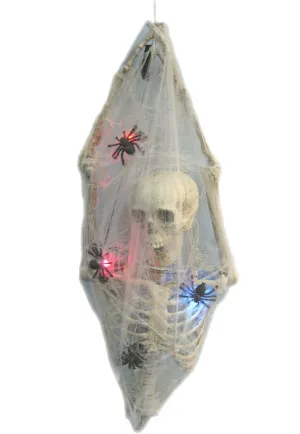 Hanging Cocoon Skeleton with LED Lights Halloween Prop