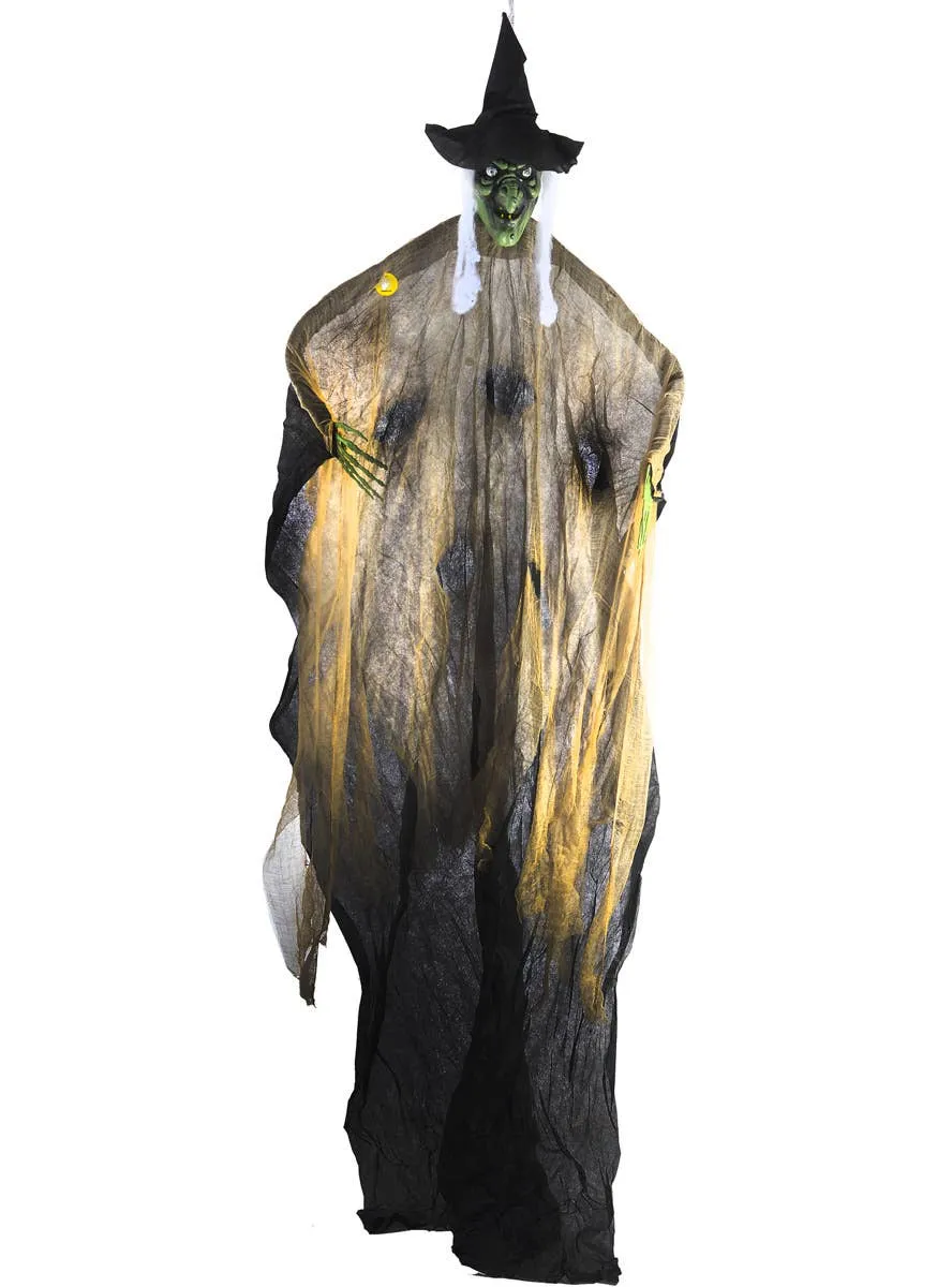 Hanging Green Witch Halloween Decoration with Light Up Eyes