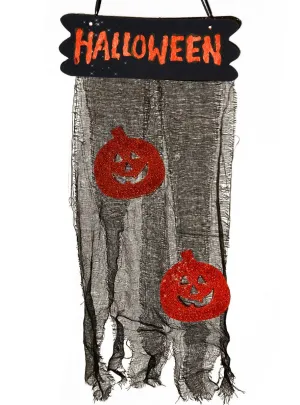 Hanging Halloween Sign with Orange Glitter Pumpkins