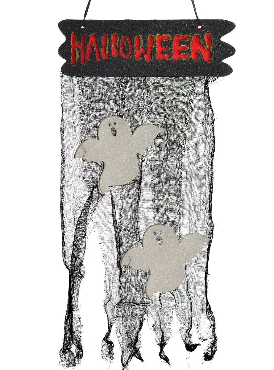 Hanging Halloween Sign with Spooky White Ghosts