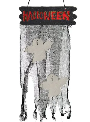Hanging Halloween Sign with Spooky White Ghosts