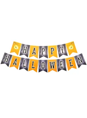 Hanging Orange and Black Happy Halloween Bunting Decoration