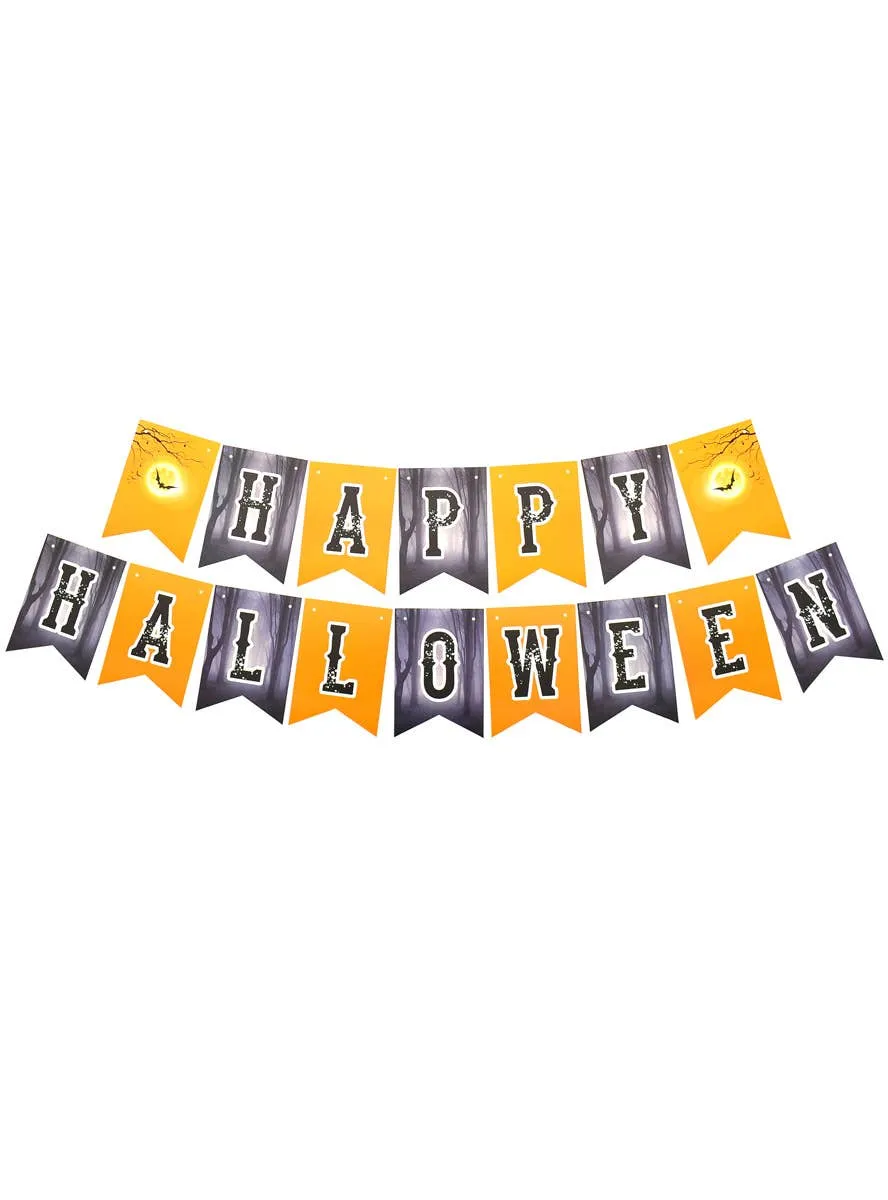 Hanging Orange and Black Happy Halloween Bunting Decoration