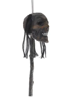 Hanging Shrunken Head on Stick Halloween Decoration