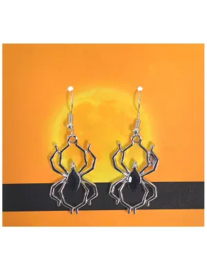 Hanging Silver Metal Spiders Halloween Costume Earrings