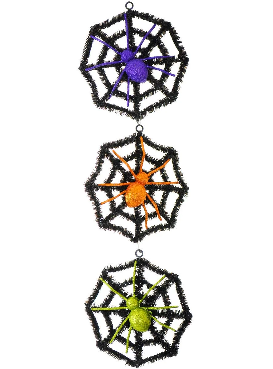 Hanging Tinsel Spiders and Web Halloween Decoration