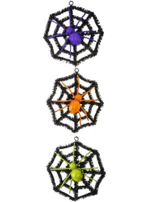 Hanging Tinsel Spiders and Web Halloween Decoration