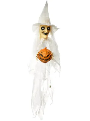 Hanging White Light Up Witch Halloween Decoration