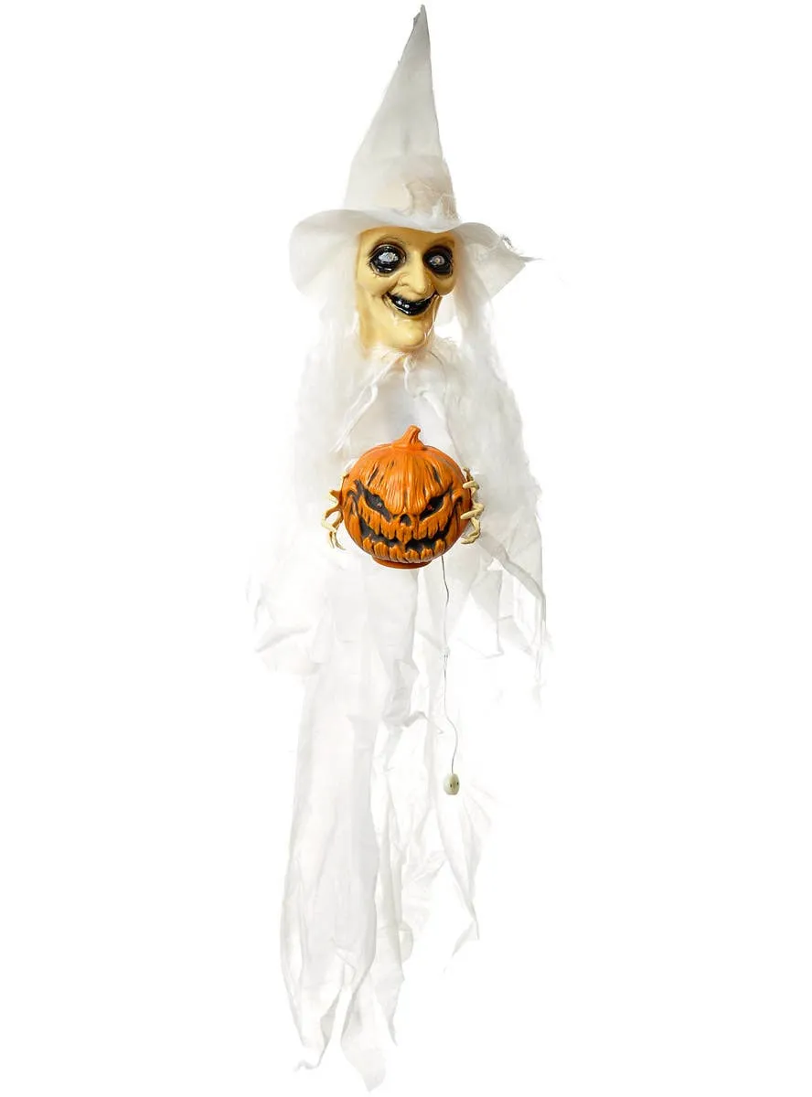 Hanging White Light Up Witch Halloween Decoration