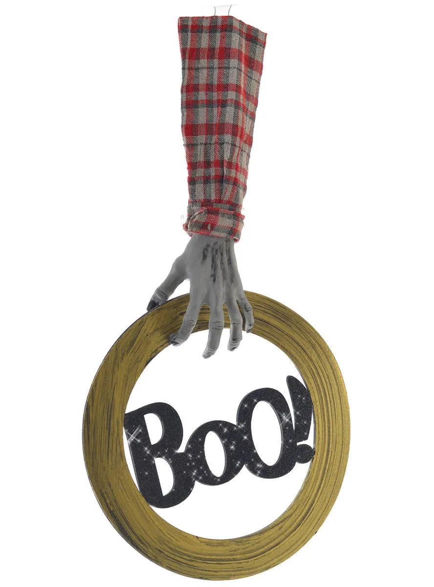 Hanging Zombie Arm with BOO Sign Halloween Decoration
