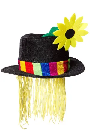 Happy Clown Black Velvet Costume Hat with Hair