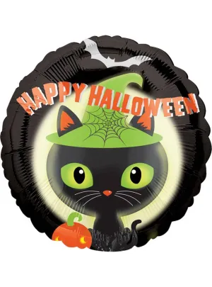 Happy Halloween Black Kitty Print 45cm Round Foil Balloon
