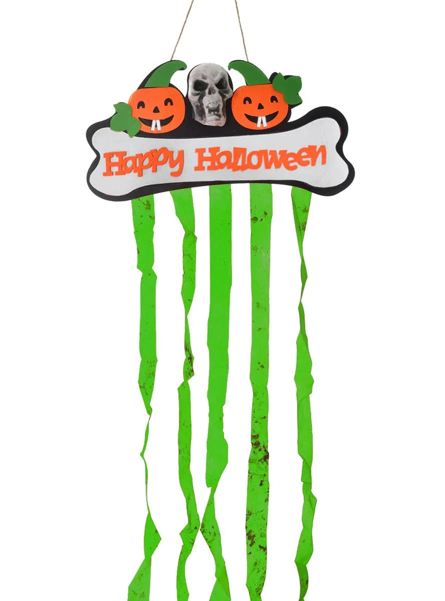 Happy Halloween Green Hanging Pumpkin and Skull Decoration