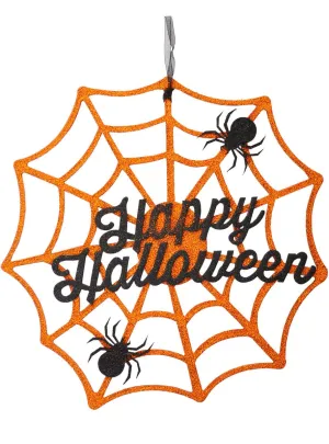 Happy Halloween Orange Glitter Web Hanging Decoration