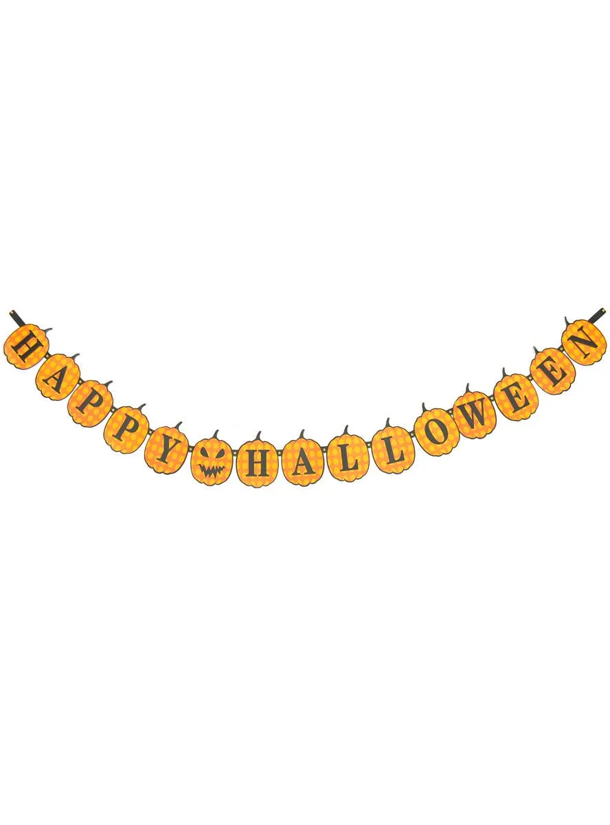Happy Halloween Orange Pumpkins Banner Decoration