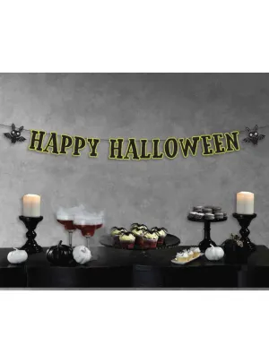 Happy Halloween Party Banner with Bats