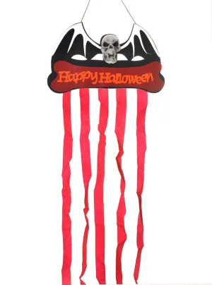 Happy Halloween Red Hanging Skull and Bat Decoration