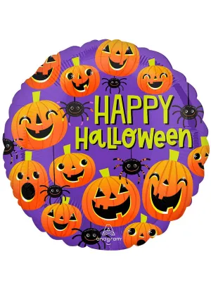 Happy Halloween Spiders and Pumpkins 45cm Round Foil Balloon