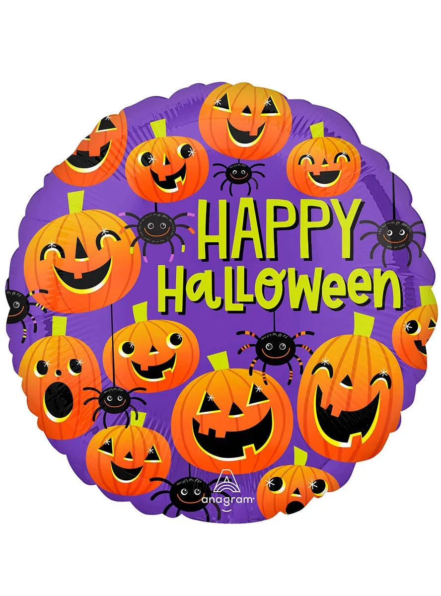 Happy Halloween Spiders and Pumpkins 45cm Round Foil Balloon