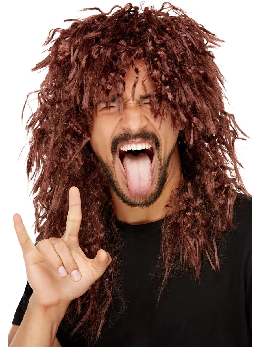 Hard Rocker Curly Reddish Brown Mens Mullet Wig