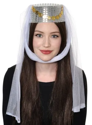 Harem Womens Silver and White Veiled Pill Box Hat