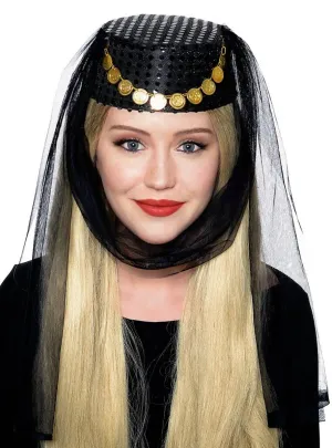 Harem Womens Veiled Black Pill Box Costume Hat