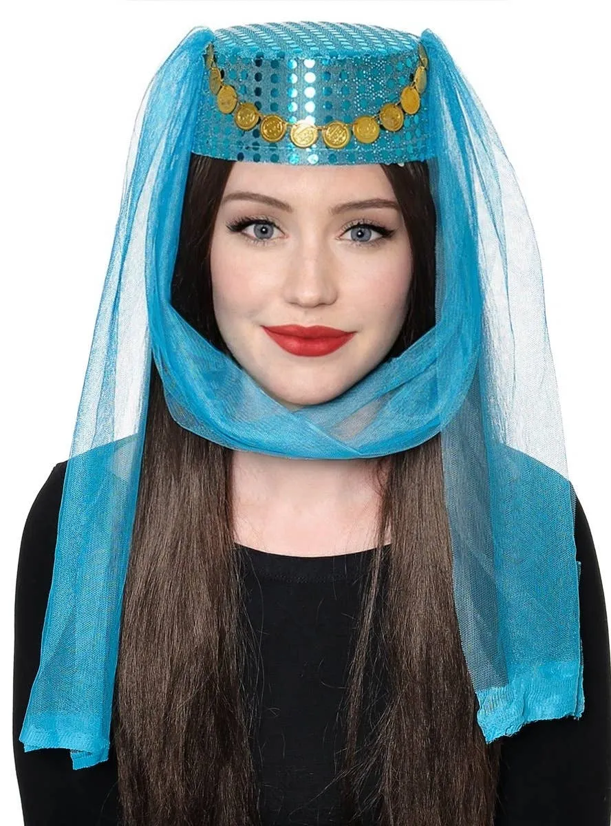 Harem Womens Veiled Blue Pill Box Costume Hat