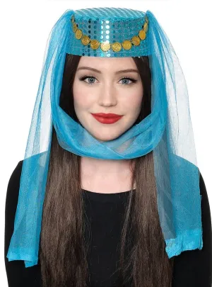 Harem Womens Veiled Blue Pill Box Costume Hat