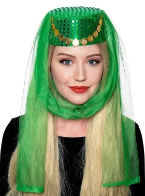 Harem Womens Veiled Green Pill Box Costume Hat